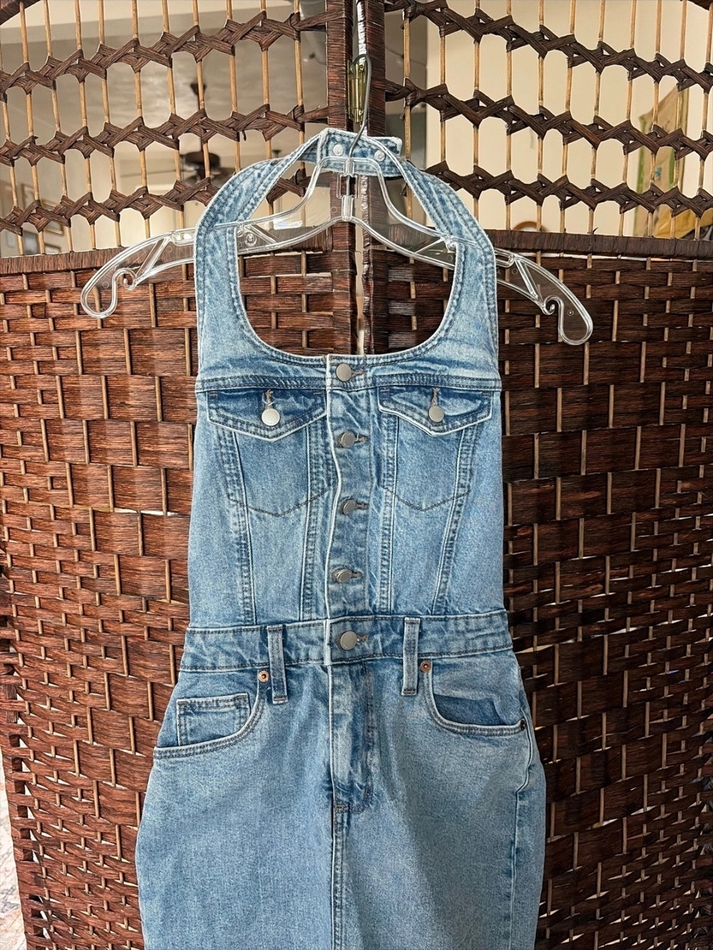 Trending!! Denim Halter Neck Jumper Dress - Light Blue - Picture 6 of 6